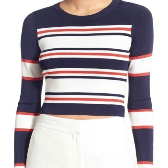 Trouve navy striped long sleeve knit crop top - Picture 9 of 9